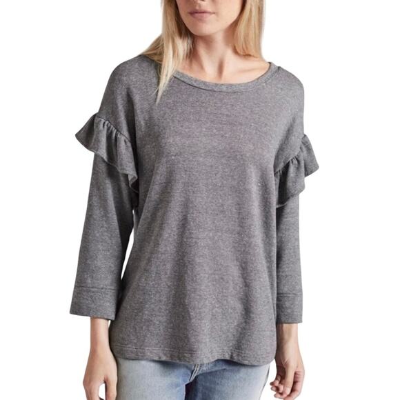 CURRENT/ELLIOTT Women’s Ruffle Sleeved Gray Long Sleeve Pullover Top